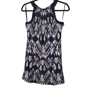 White House Black Market Ikat Halter Tunic Drop Waist Top  Black & White Size M